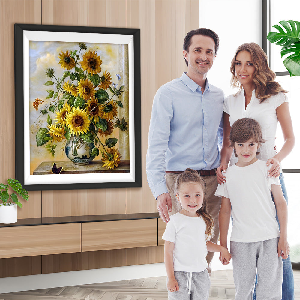 Sonnenblumen und Schmetterling auf dem Tisch Diamond Painting