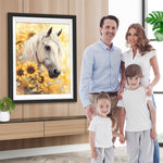 Sonnenblumen und Weißes Pferd Diamond Painting