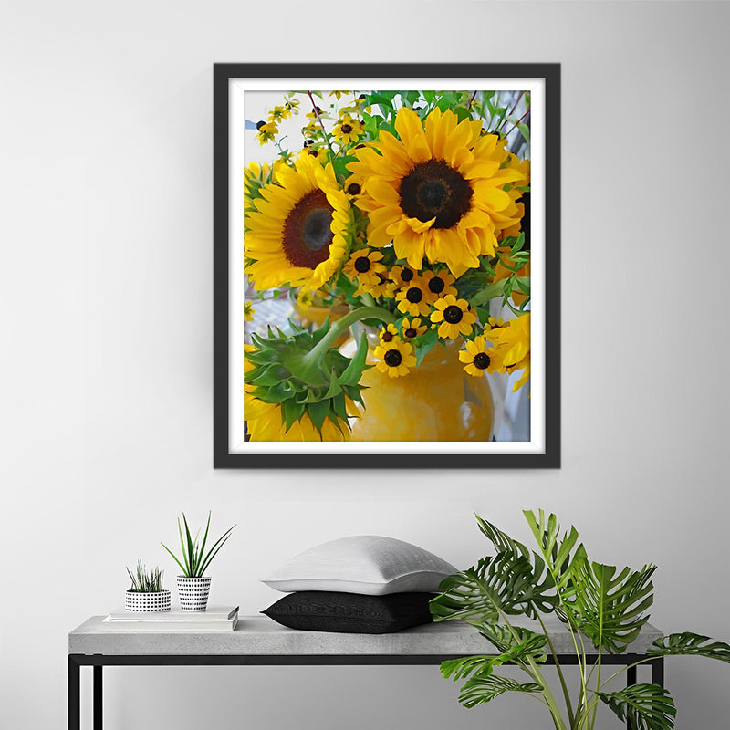 Sonnenblumensträuße in gelber Vase Diamond Painting