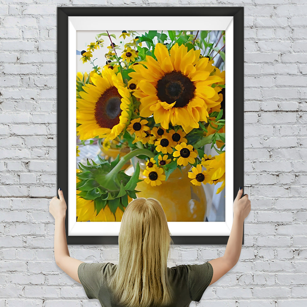 Sonnenblumensträuße in gelber Vase Diamond Painting