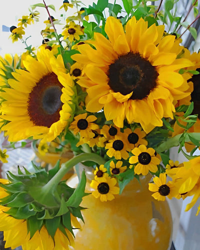 Sonnenblumensträuße in gelber Vase Diamond Painting
