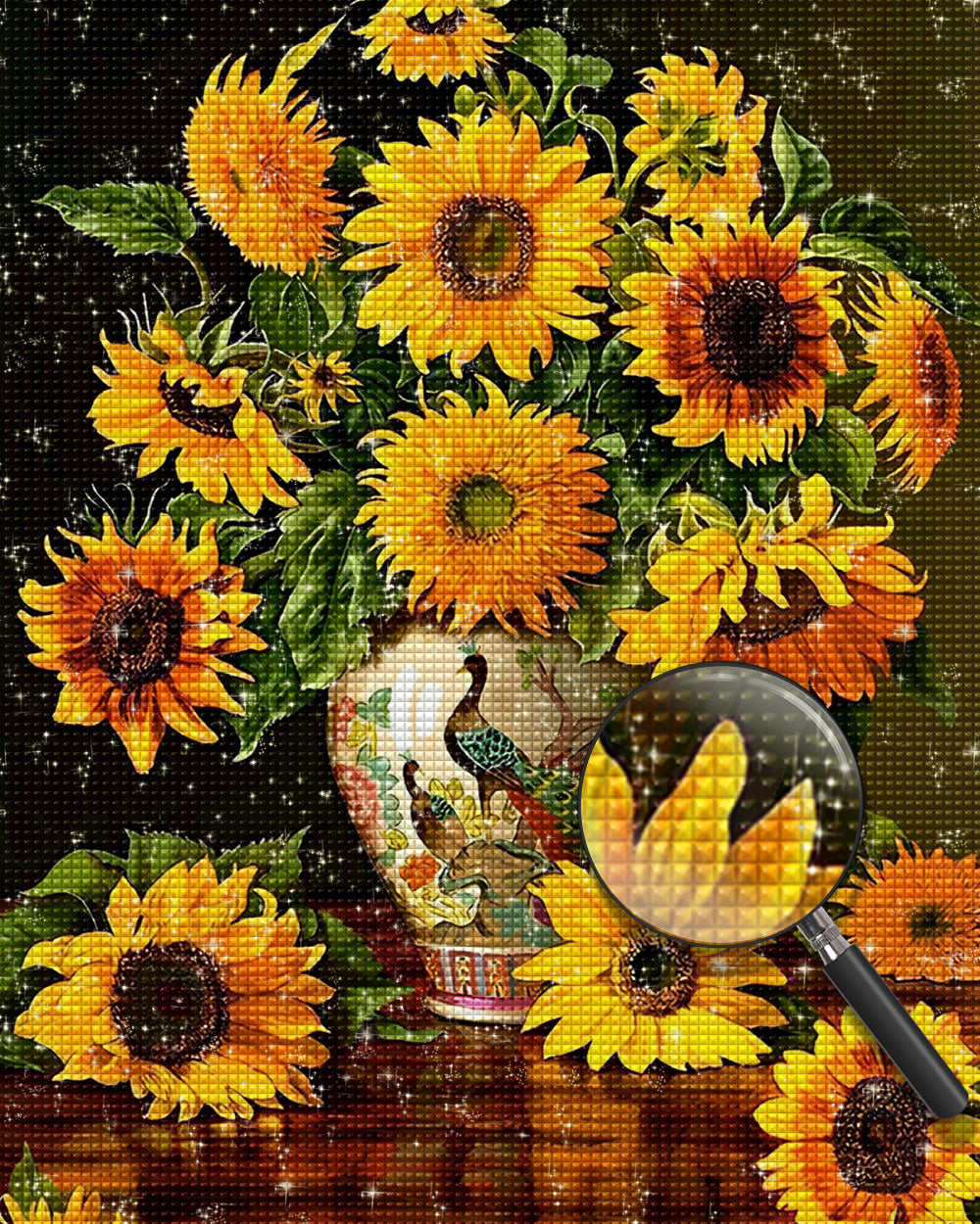 Sonnenblumensträuße in Pfauenvase Diamond Painting