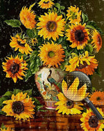 Sonnenblumensträuße in Pfauenvase Diamond Painting