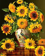 Sonnenblumensträuße in Pfauenvase Diamond Painting