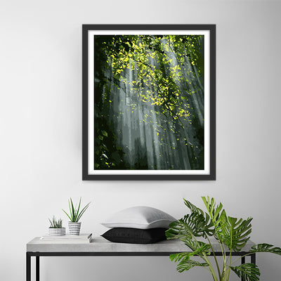 Sonnenlicht strahlt durch den grünen Wald Diamond Painting