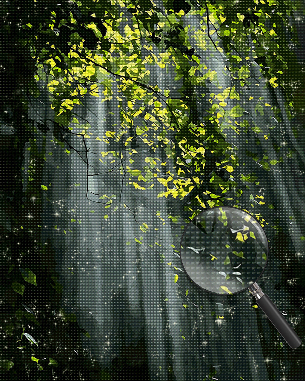 Sonnenlicht strahlt durch den grünen Wald Diamond Painting