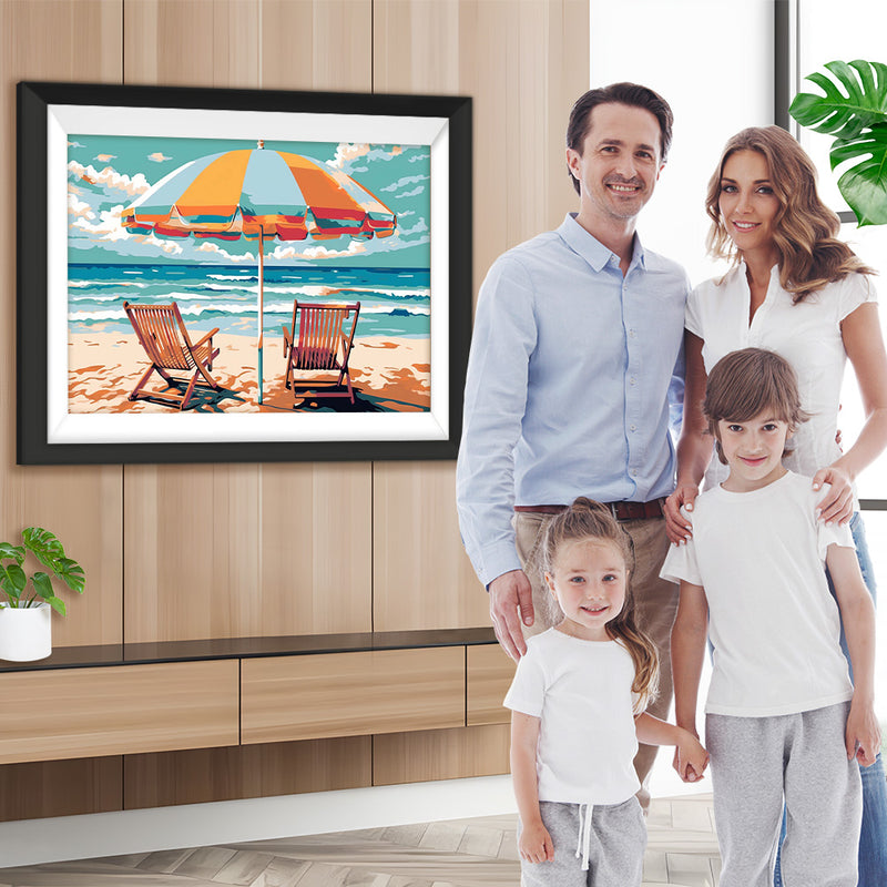 Sonnenschirm Liegestühle am Meer Diamond Painting