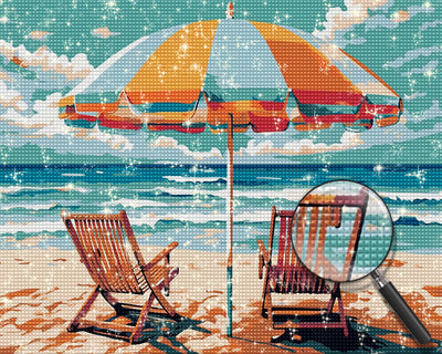 Sonnenschirm Liegestühle am Meer Diamond Painting