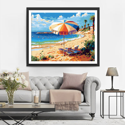 Sonnenschirm Strandkorb und Meer Diamond Painting