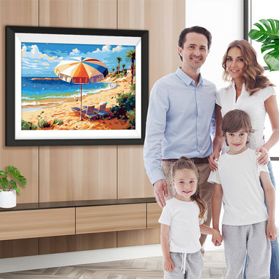 Sonnenschirm Strandkorb und Meer Diamond Painting