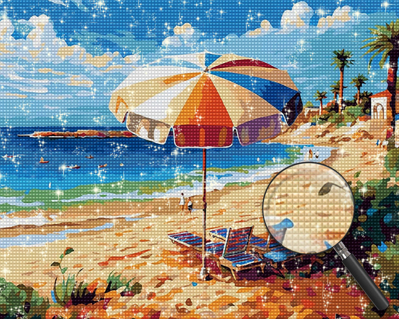 Sonnenschirm Strandkorb und Meer Diamond Painting