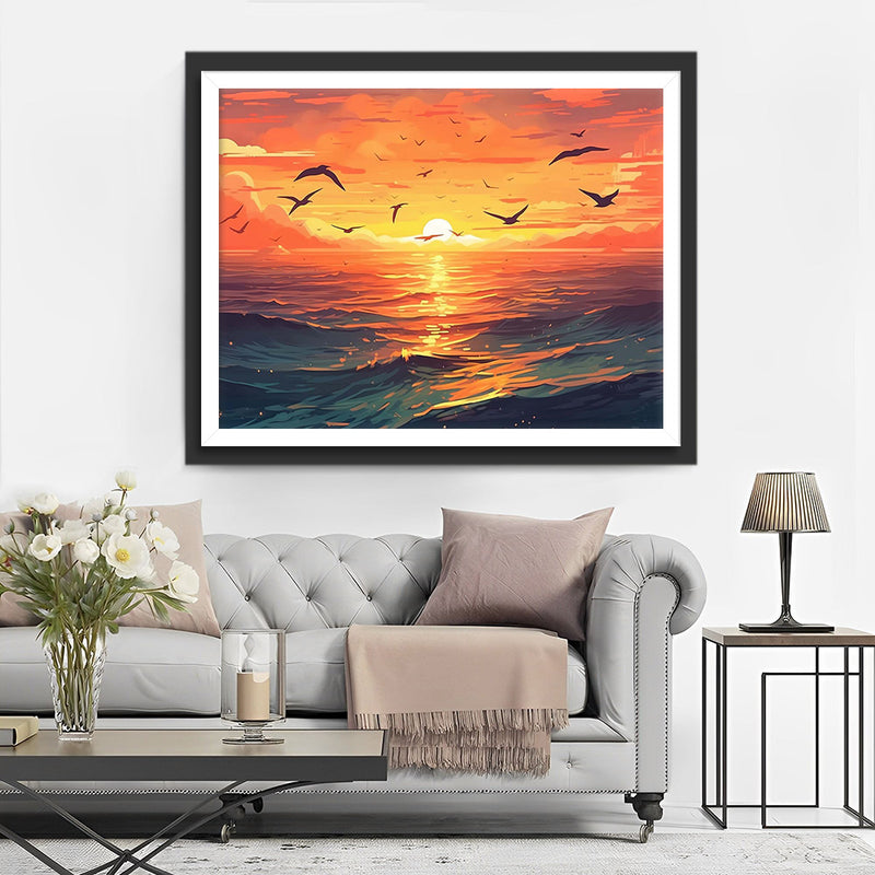 Sonnenuntergang und Möwen Diamond Painting