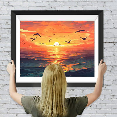 Sonnenuntergang und Möwen Diamond Painting