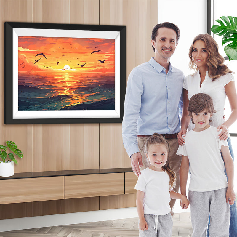 Sonnenuntergang und Möwen Diamond Painting