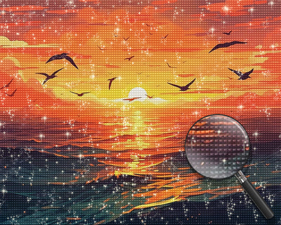 Sonnenuntergang und Möwen Diamond Painting