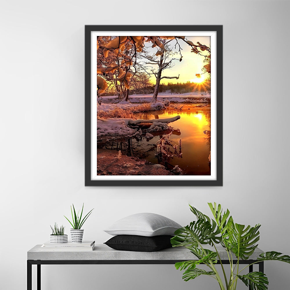 Sonnenuntergang und Schnee Diamond Painting