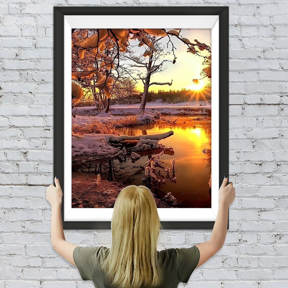 Sonnenuntergang und Schnee Diamond Painting