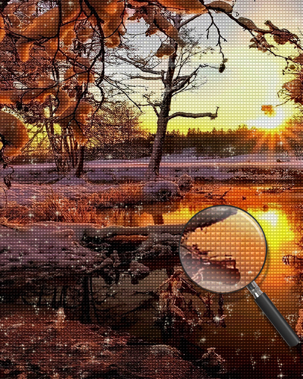 Sonnenuntergang und Schnee Diamond Painting