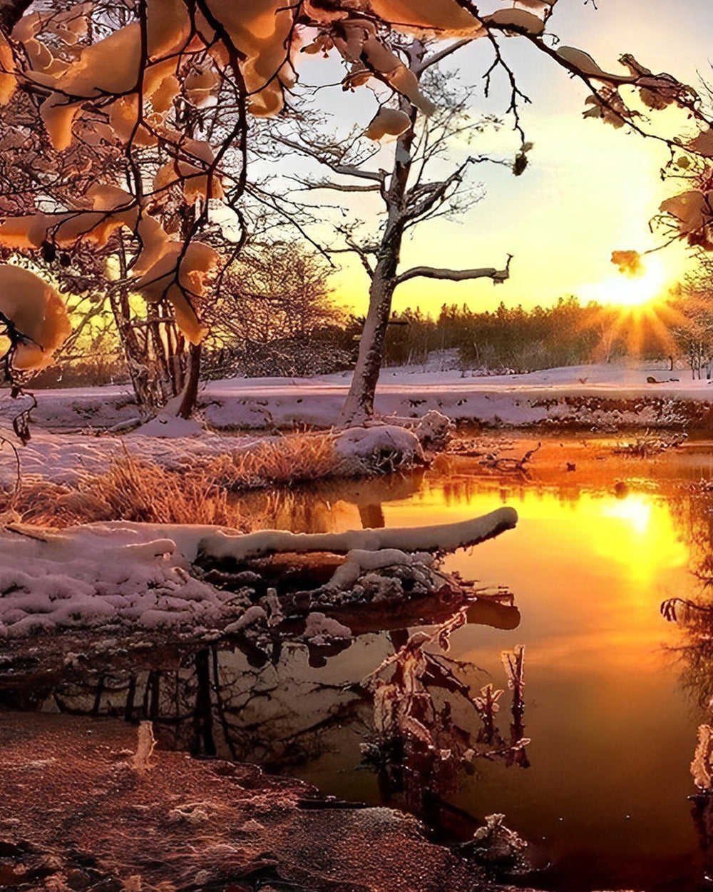 Sonnenuntergang und Schnee Diamond Painting