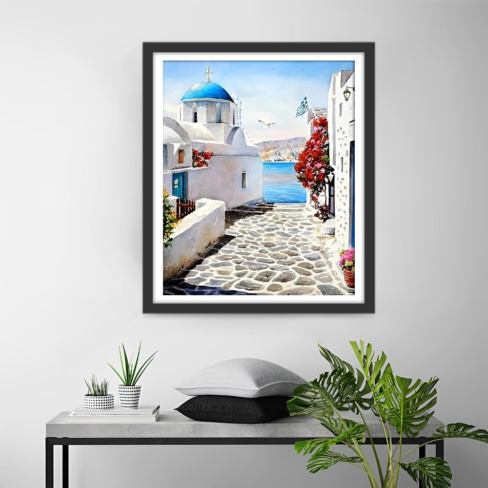 Sonnige Stadt am Meer Diamond Painting