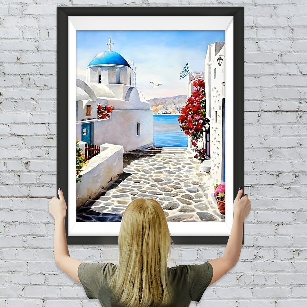 Sonnige Stadt am Meer Diamond Painting