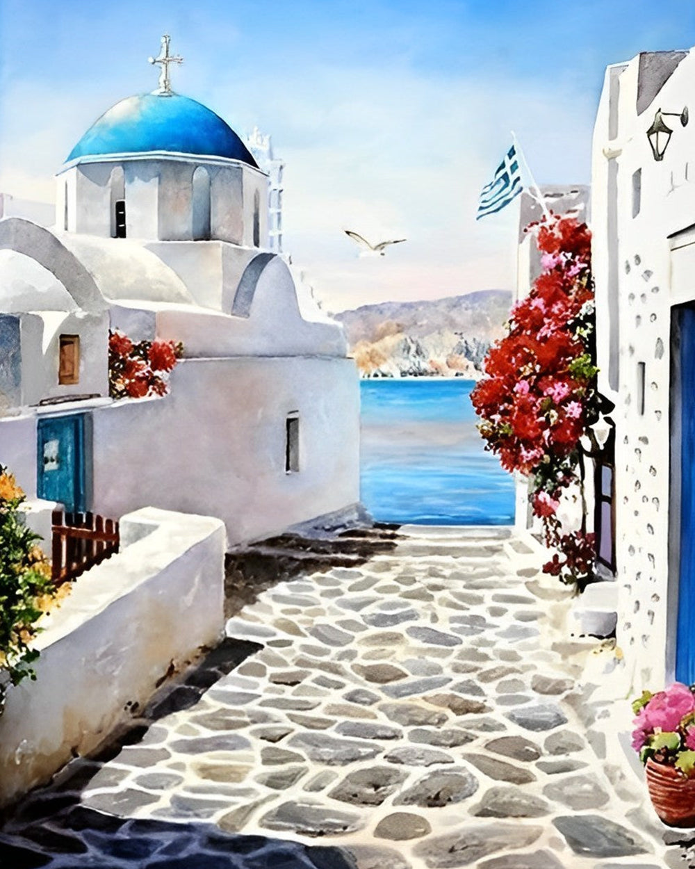 Sonnige Stadt am Meer Diamond Painting