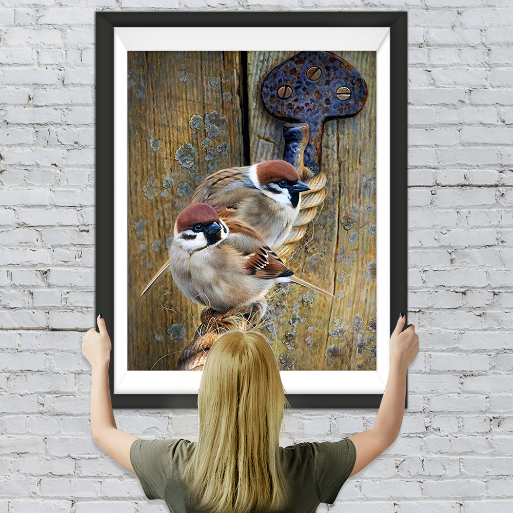 Spatzen auf dem Hanfseil Diamond Painting