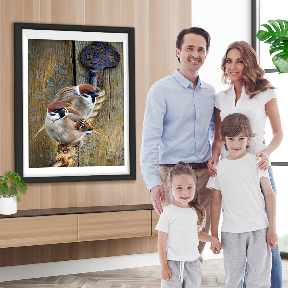 Spatzen auf dem Hanfseil Diamond Painting