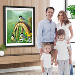 Spatzen auf dem Holzpfahl Diamond Painting