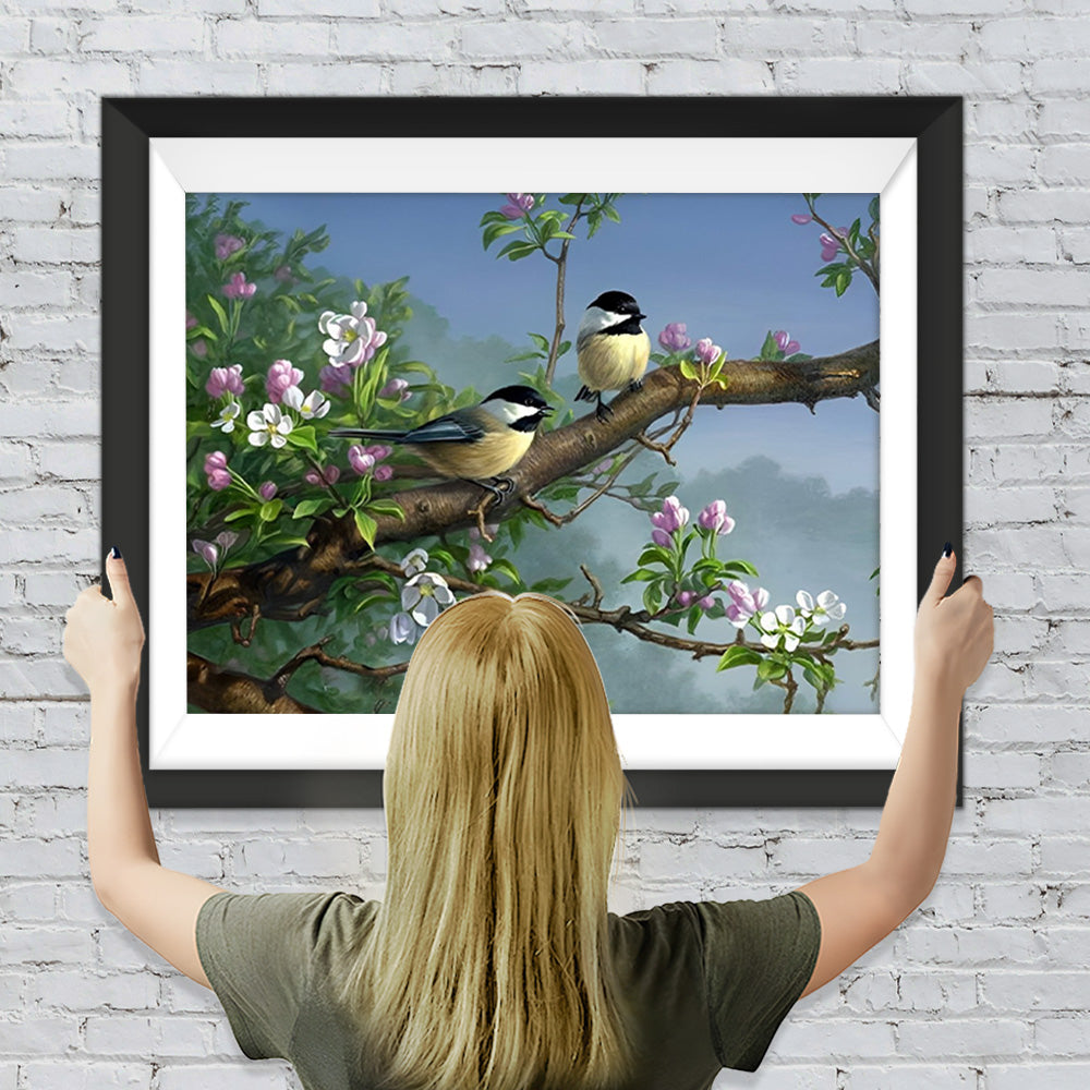 Spatzen auf dem Pfirsichbaum Diamond Painting