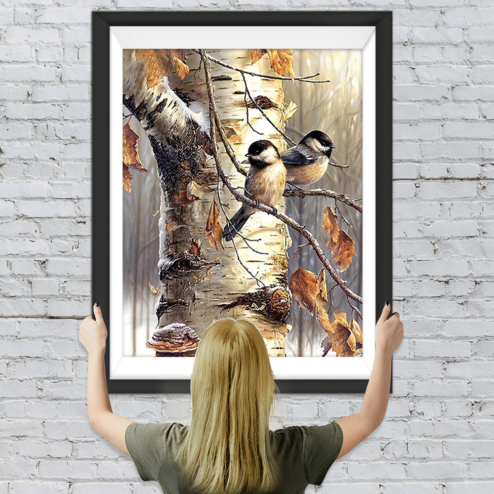 Spatzen auf der Birke Diamond Painting