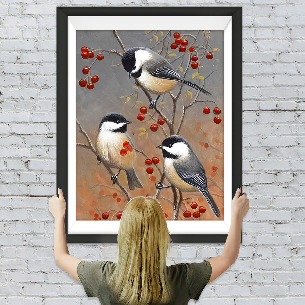 Spatzen und Beeren Diamond Painting