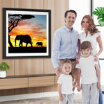 Spazierende Elefanten bei Sonnenuntergang Diamond Painting