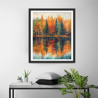 Spiegelung der Herbstwälder Diamond Painting