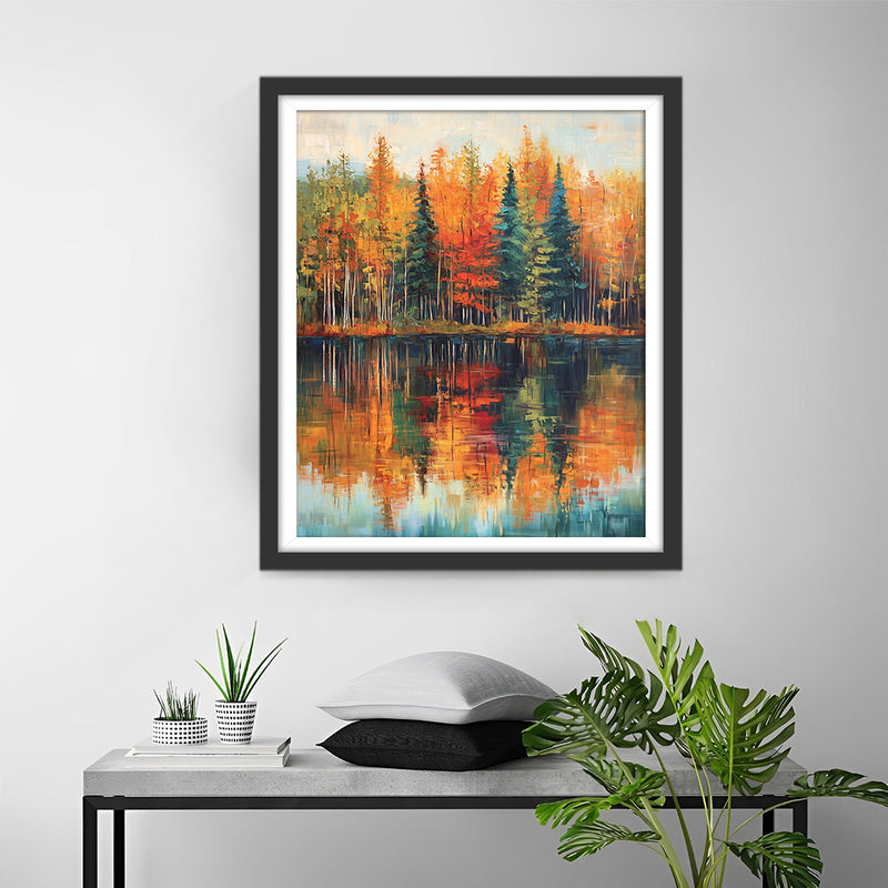 Spiegelung der Herbstwälder Diamond Painting