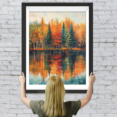 Spiegelung der Herbstwälder Diamond Painting