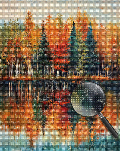 Spiegelung der Herbstwälder Diamond Painting