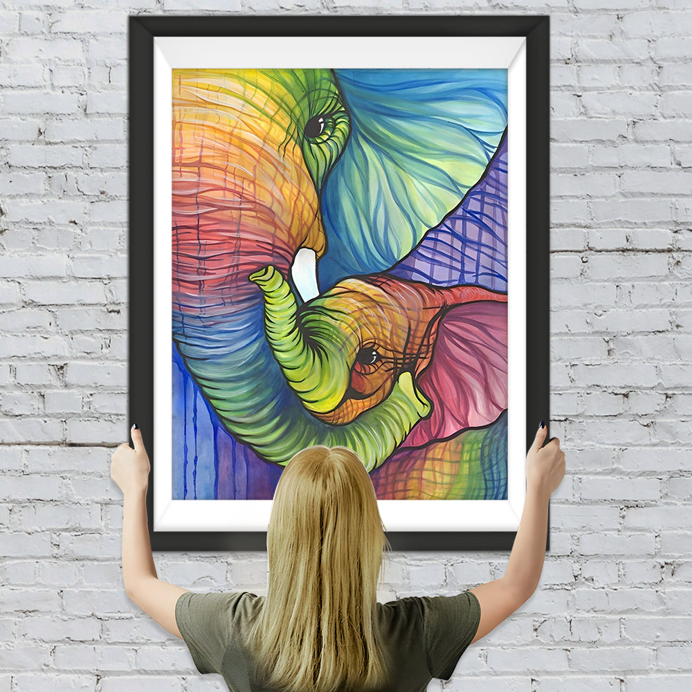 Spielender bunter Elefant und Babyelefant Diamond Painting