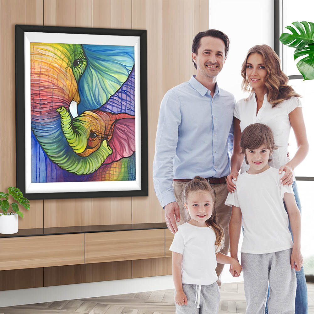 Spielender bunter Elefant und Babyelefant Diamond Painting