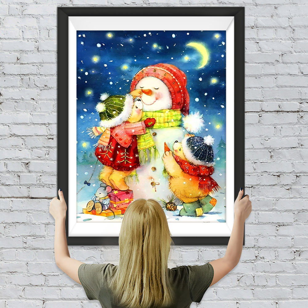 Stachelschweine und Schneemann Diamond Painting