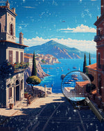 Stadt am Meer und Berge Diamond Painting