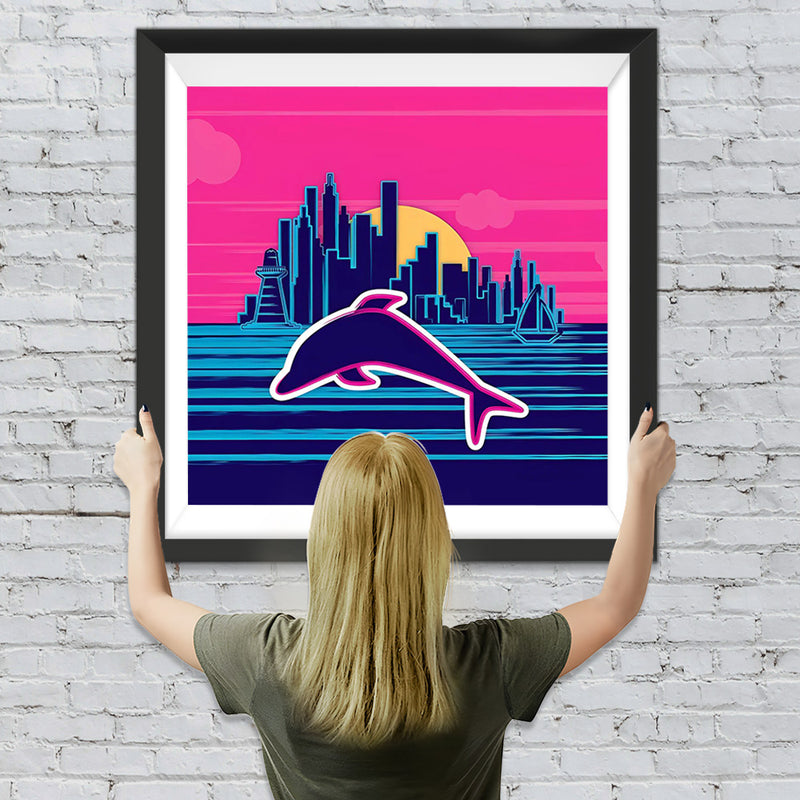 Stadt und Delfin Diamond Painting