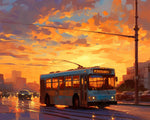 Stadtbus bei Sonnenuntergang Diamond Painting