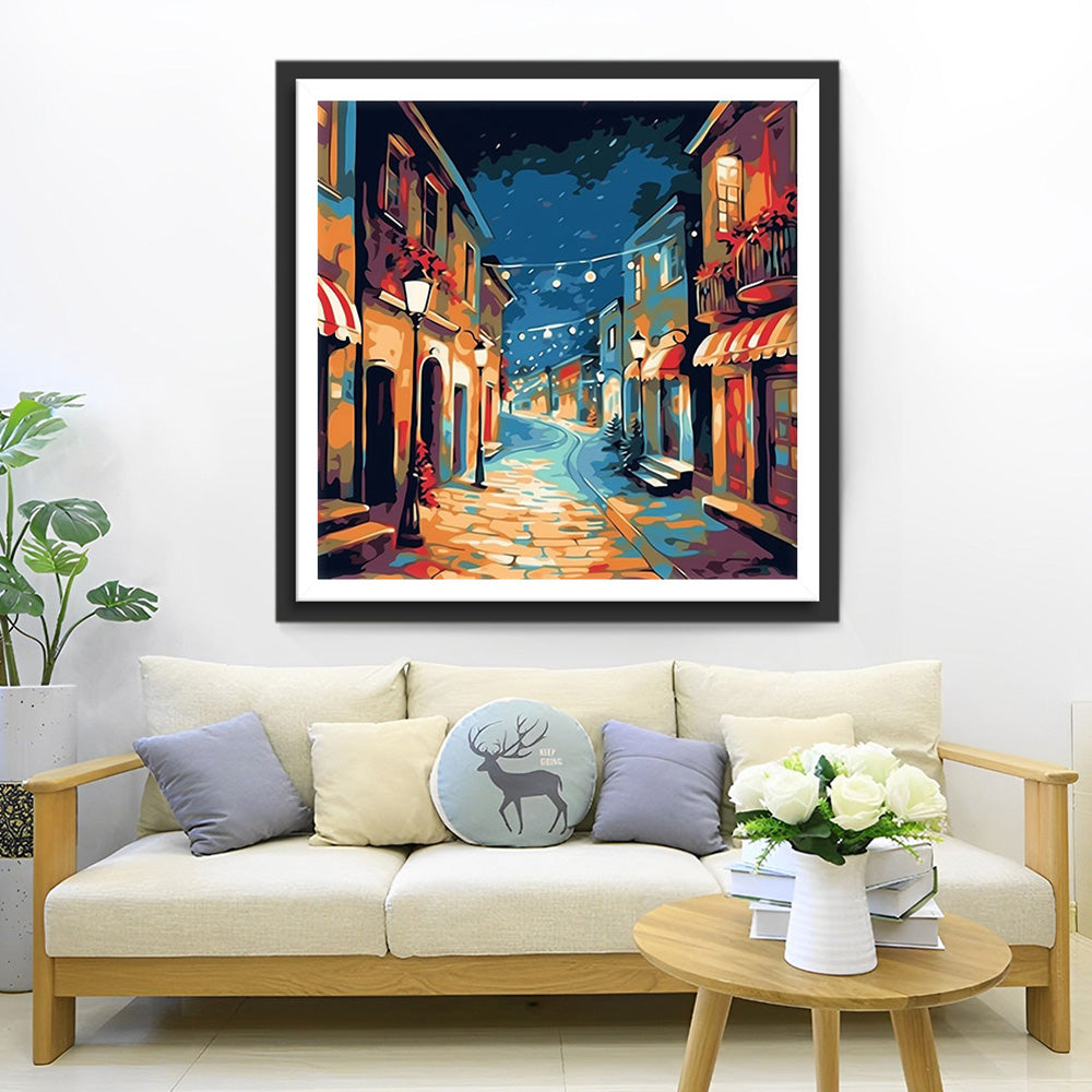 Stadtstraße bei Nacht Diamond Painting