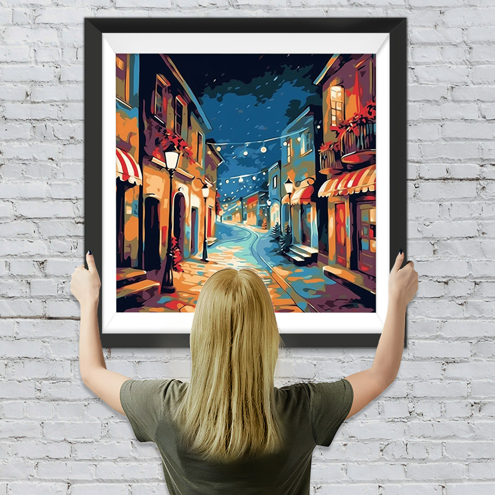 Stadtstraße bei Nacht Diamond Painting