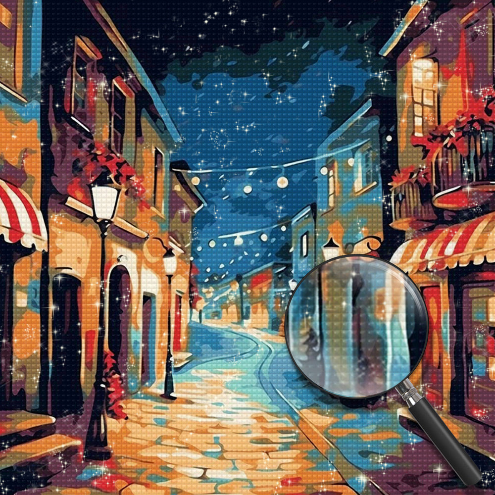 Stadtstraße bei Nacht Diamond Painting