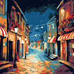 Stadtstraße bei Nacht Diamond Painting
