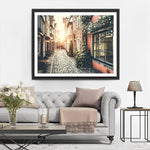 Stadtstraße bei Sonnenuntergang Diamond Painting