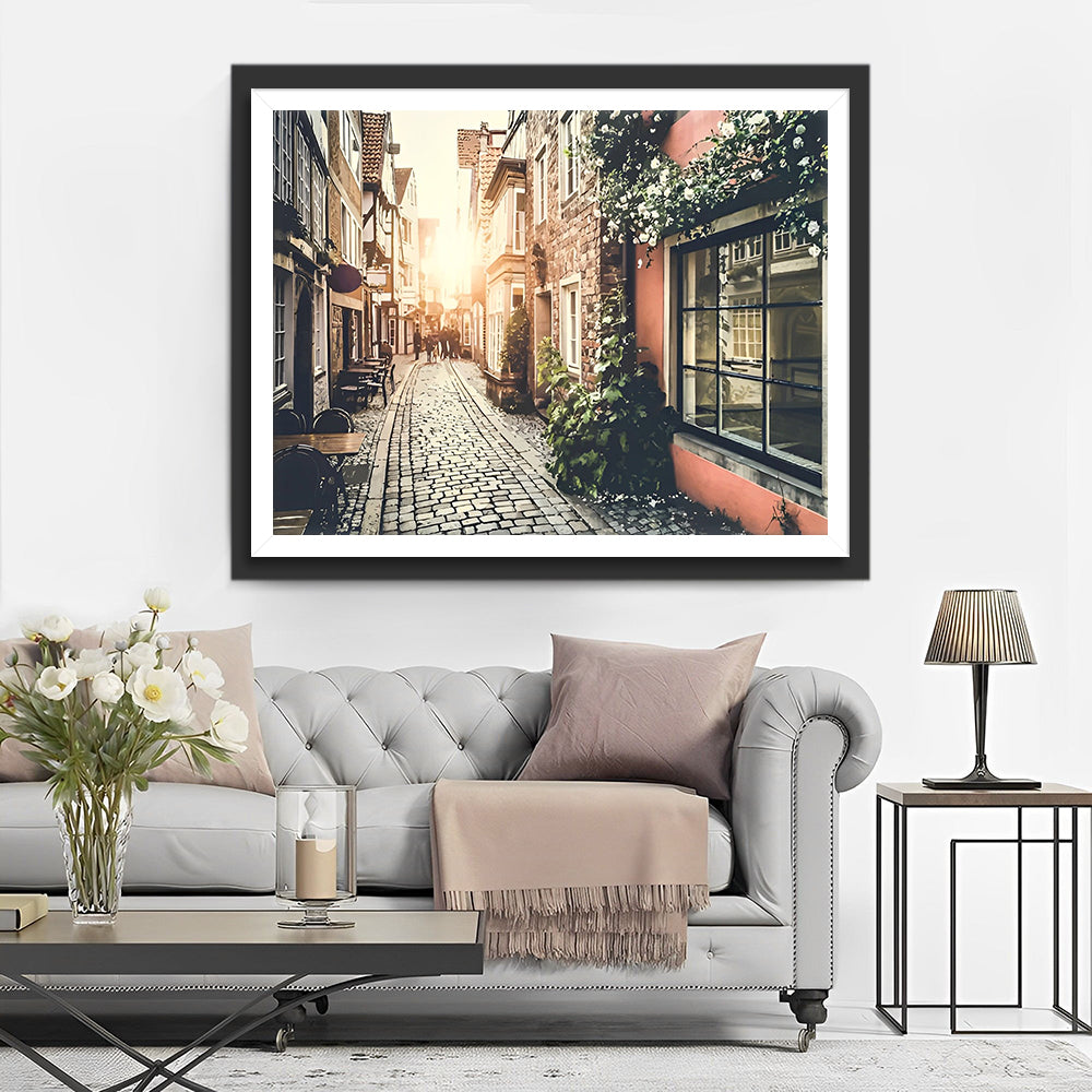 Stadtstraße bei Sonnenuntergang Diamond Painting