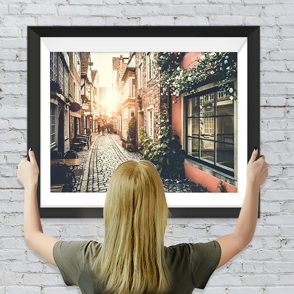 Stadtstraße bei Sonnenuntergang Diamond Painting